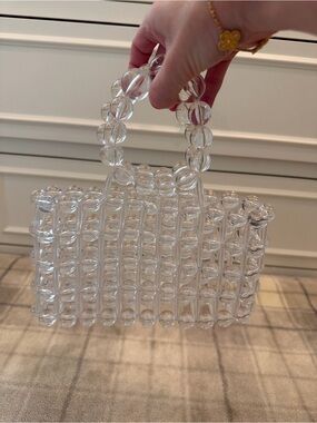 Clear Acrylic Beaded Handbag - Transparent Mini Tote